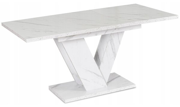 Stół Prostokątny Rozkładany CLARK 120-160 cm Biały Marmur Glamour