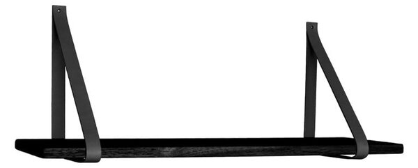 Czarna drewniana półka z czarnymi skórzanymi uchwytami House Nordic Forno, 80x20 cm