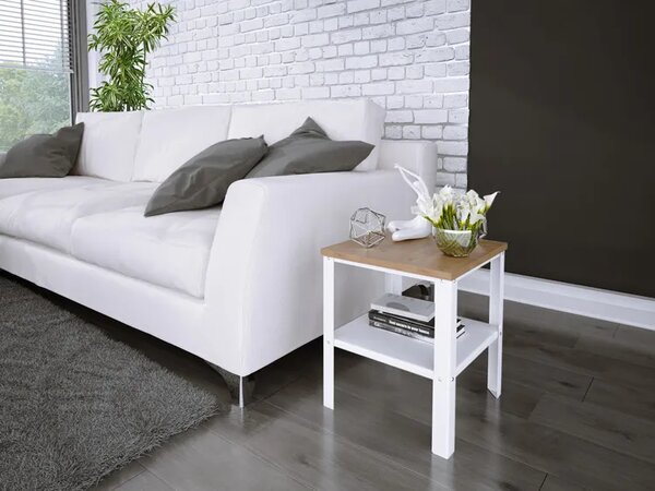 Industrialny stolik kawowy biały + dąb lancelot H3-P64