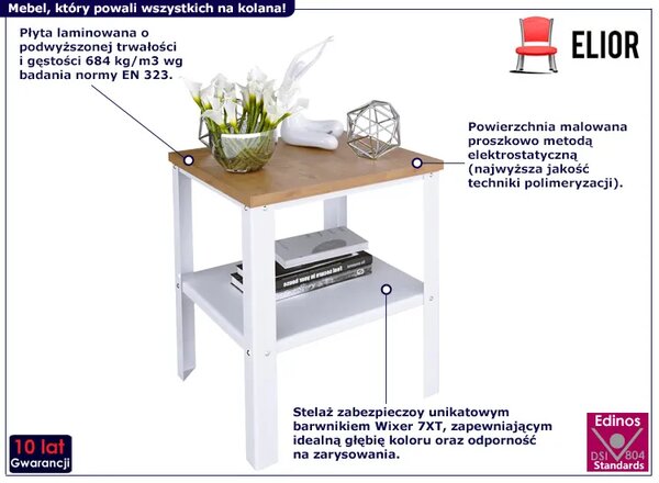 Industrialny stolik kawowy biały + dąb lancelot H3-P64