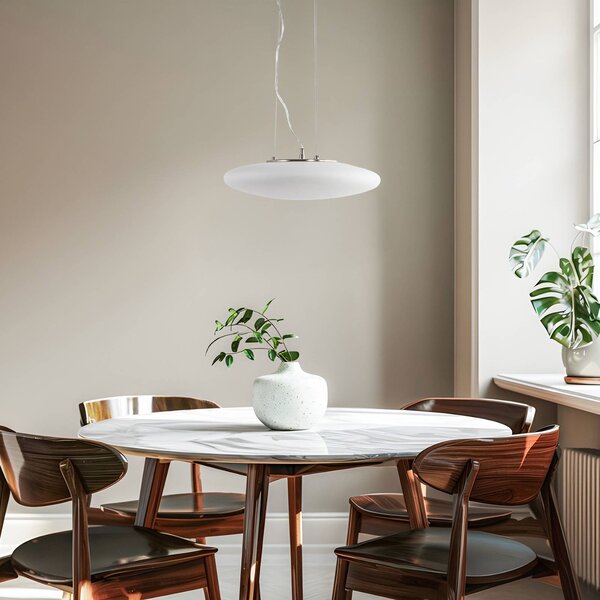 Lampa wisząca szklana Gunda Lindby, możliwość ściemniania, biały / opal, salon / jadalnia, szkło, nowoczesny
