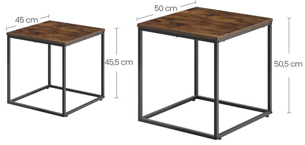 Zestaw 2 stolików kawowych QUADRO, rustykalny brązowy wystrój