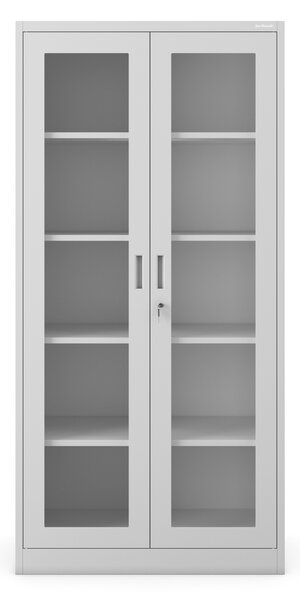 Witryna przeszklona metalowa wysoka z zamkiem szara, 900x1850x400 mm: AMELIA