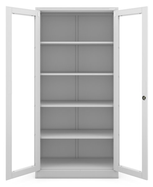 Witryna przeszklona metalowa wysoka z zamkiem szara, 900x1850x400 mm: AMELIA