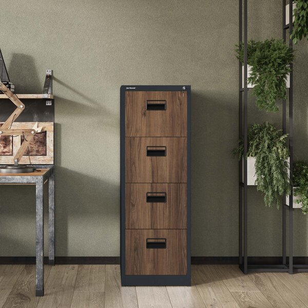 Szafa kartotekowa metalowa z 4 szufladami antracytowa/orzech, 460x1320x620 mm: SARA Eco Design