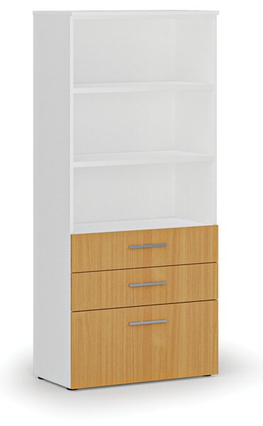 Szafa biurowa z kombinowanymi szufladami PRIMO WHITE, 800 x 420 x 1781 mm, biały/buk