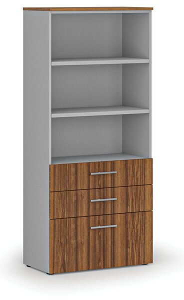 Szafa biurowa z kombinowanymi szufladami PRIMO GRAY, 800 x 420 x 1781 mm, szary/orzech