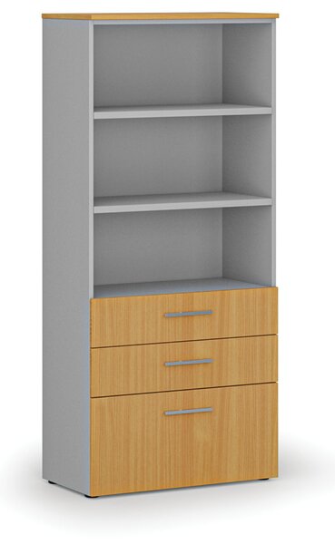 Szafa biurowa z kombinowanymi szufladami PRIMO GRAY, 800 x 420 x 1781 mm, szary/buk