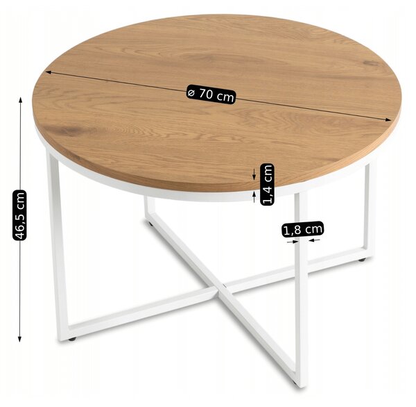 Stolik Kawowy HANTEL 70 cm Dąb Złoty/Biały Skandynawski