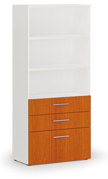 Szafa biurowa z kombinowanymi szufladami PRIMO WHITE, 800 x 420 x 1781 mm, biały/czereśnia