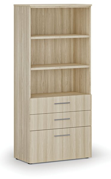 Szafa biurowa z kombinowanymi szufladami PRIMO WOOD, 800 x 420 x 1781 mm, dąb naturalny