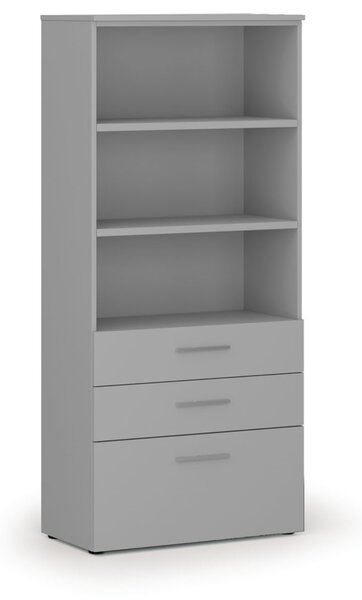 Szafa biurowa z kombinowanymi szufladami PRIMO GRAY, 800 x 420 x 1781 mm, szary
