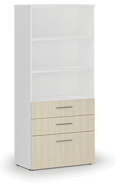 Szafa biurowa z kombinowanymi szufladami PRIMO WHITE, 800 x 420 x 1781 mm, biały/brzoza