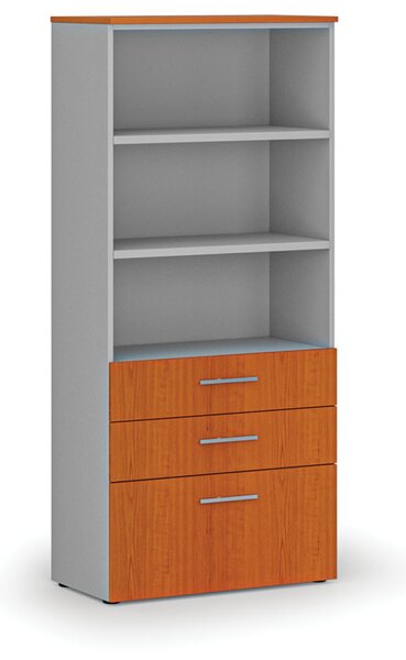 Szafa biurowa z kombinowanymi szufladami PRIMO GRAY, 800 x 420 x 1781 mm, szary/czereśnia