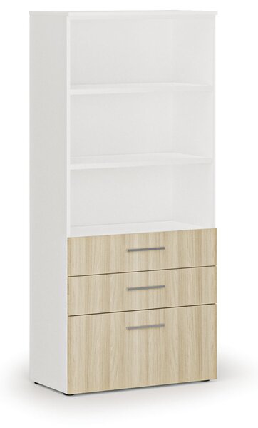 Szafa biurowa z kombinowanymi szufladami PRIMO WHITE, 800 x 420 x 1781 mm, biały/dąb naturalny