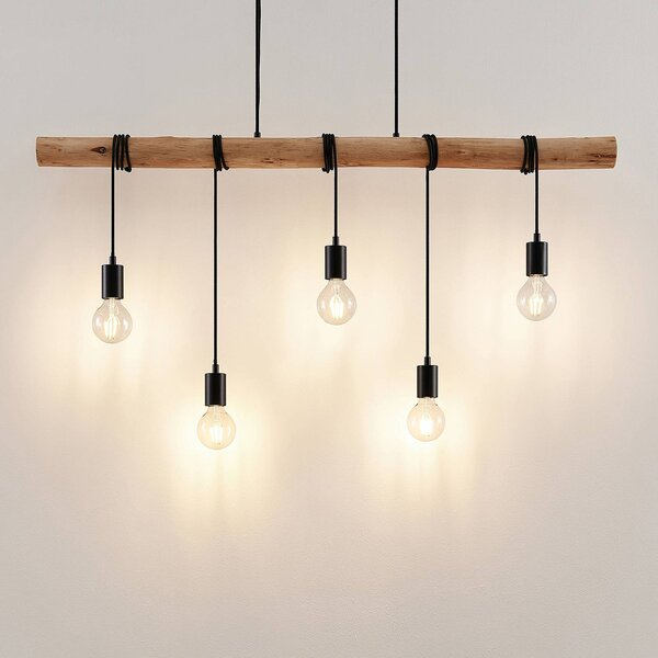Lampa wisząca Rom Lindby, możliwość ściemniania, jasne drewno, salon / jadalnia, drewno, nowoczesny
