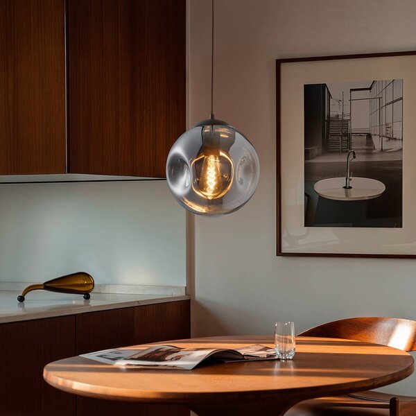 Lampa wisząca szklana Valentina Lindby, możliwość ściemniania, aluminiowy / szary / cynkowy, salon / jadalnia, szkło, design