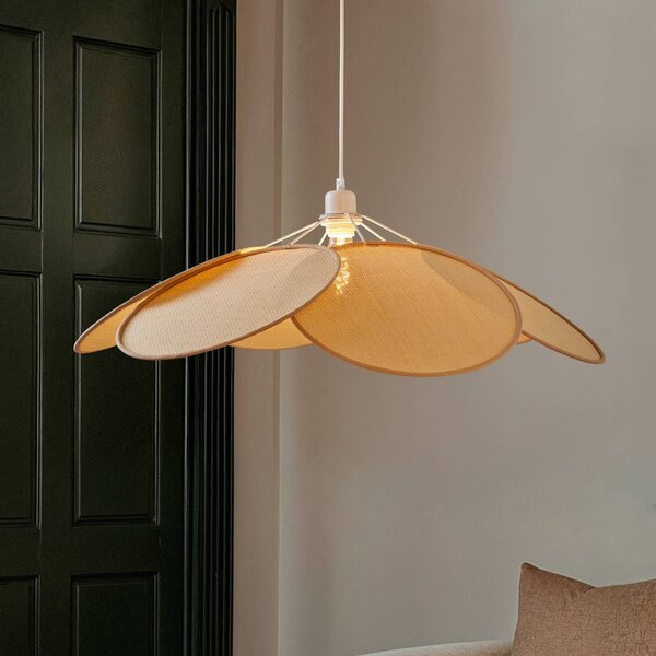 Lampa wisząca Astraia Lindby, możliwość ściemniania, kremowy / amber, salon / jadalnia, tkanina / materiał / jedwab, dworkowy / rustykalny
