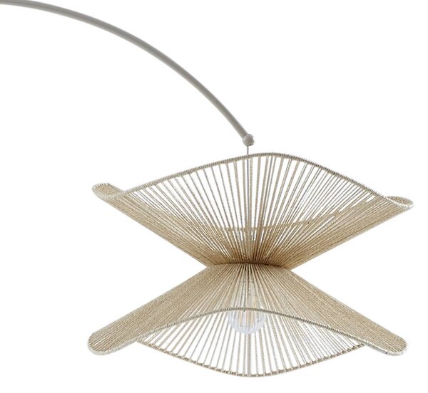 Lampa łukowa - lampa stojąca Valdorin Lindby, kremowy / amber, salon / jadalnia, papier / lunolit / lunopal, dworkowy / rustykalny
