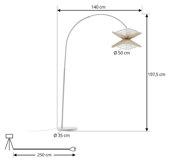 Lampa łukowa - lampa stojąca Valdorin Lindby, kremowy / amber, salon / jadalnia, papier / lunolit / lunopal, dworkowy / rustykalny