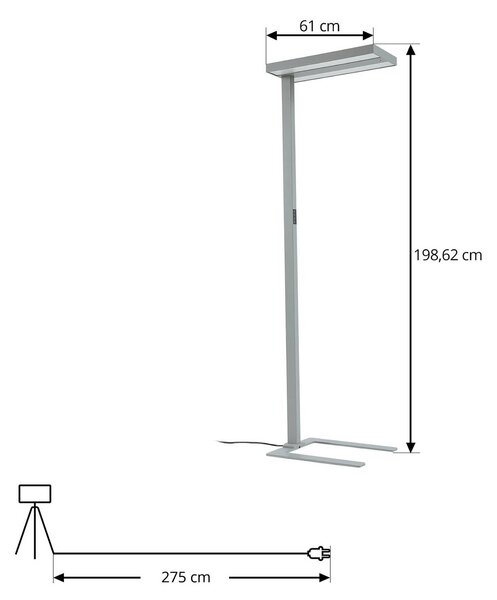 Lampa stojąca Logan Ultra HCL Arcchio, możliwość ściemniania, aluminiowy / szary / cynkowy, biuro, aluminium, nowoczesny