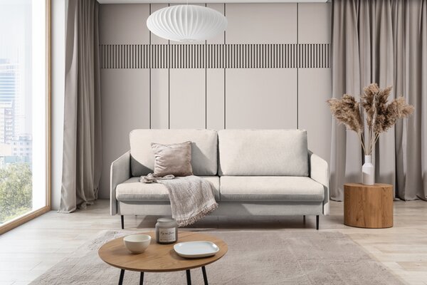 Kanapa z funkcją spania Movani - beżowa plecionka Loft 01 / czarne nogi
