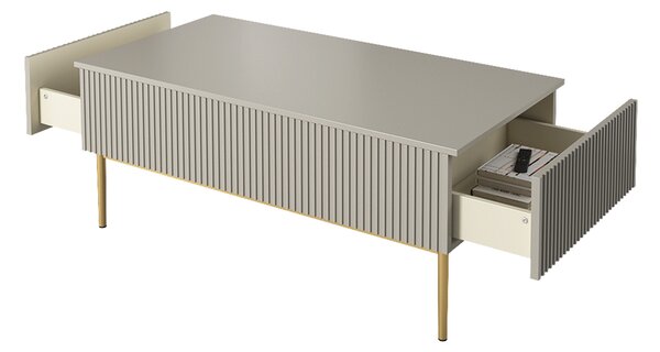 Stolik kawowy Nicole 120 cm z szufladami - kaszmir / złote nóżki