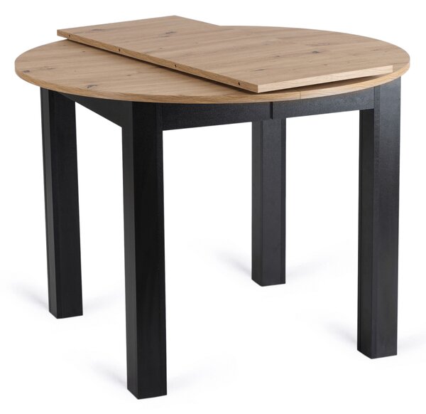 Zestaw Stół Okrągły Rozkładany HARRY 102-142 cm Dąb Artisan/Czarny i 4 Krzesła Tapicerowane CHRIS Szare Nowoczesne