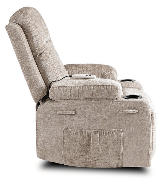 Fotel Masujący BOX Rozkładany Wypoczynkowy z Podnóżkiem Beżowy Welurowy Nowoczesny
