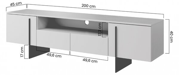 Szafka RTV Larena z szufladami i metalowymi nogami 200 cm - dąb biszkoptowy / czarne nóżki