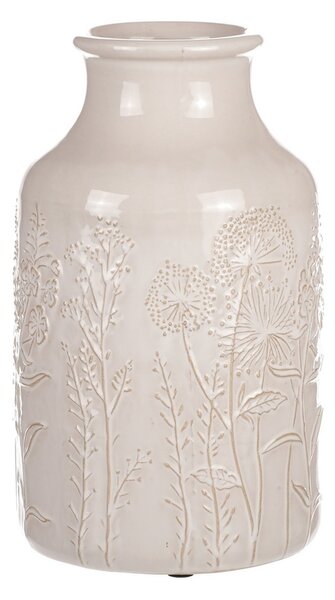 Waza ceramiczna z motywem kwiatów polnych, beżowa,średnica 19 cm x 31 cm