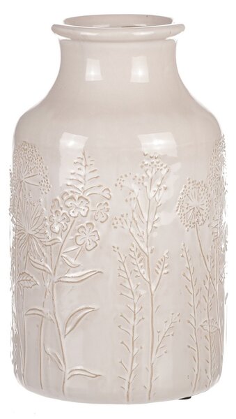 Waza ceramiczna z motywem kwiatów polnych, beżowa,średnica 19 cm x 31 cm