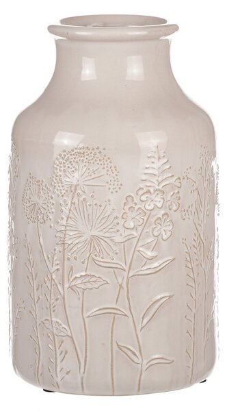 Waza ceramiczna z motywem kwiatów polnych, beżowa,średnica 19 cm x 31 cm