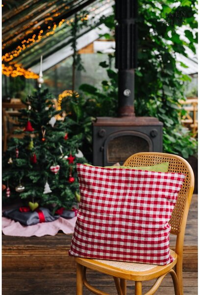Lniana poszewka na poduszkę 50x50 cm Red Gingham – Linen Tales