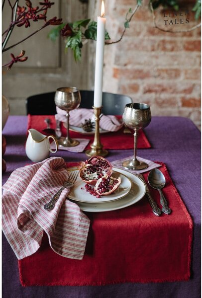 Czerwono-naturalne podkładki zestaw 4 szt. – Linen Tales