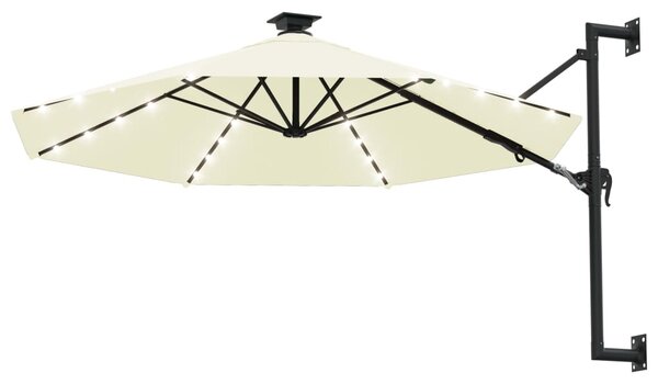 Parasol ogrodowy z LED, ścienny, 300 cm, piaskowy