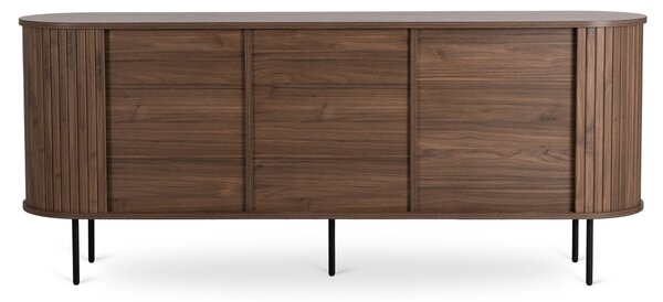 Komoda do Salonu Rozsuwana TRISH 180 cm Orzech Dwudrzwiowa Ryflowana Nowoczesna