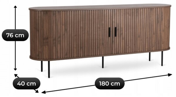 Komoda do Salonu Rozsuwana TRISH 180 cm Orzech Dwudrzwiowa Ryflowana Nowoczesna