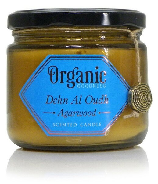 Naturalna sojowa świeca zapachowa Dehn Al Oudh - Agarwood 200 g w bursztynowym szkle