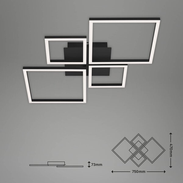Briloner Lampa sufitowa LED Frame, możliwość ściemniania, czarny, salon / jadalnia, metal, nowoczesny