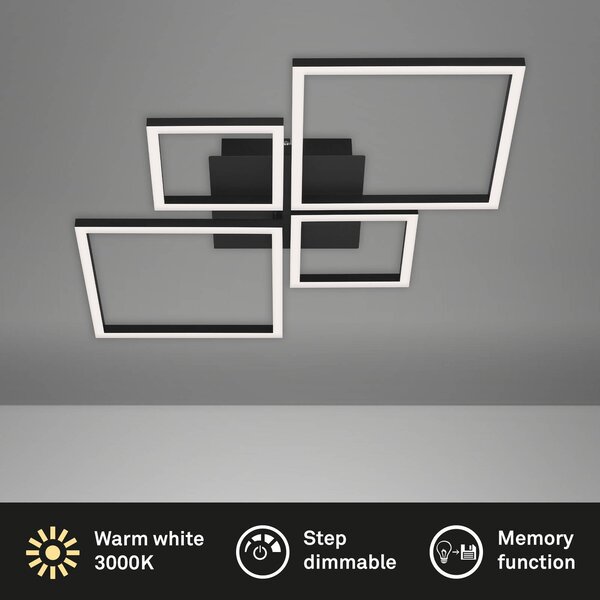 Briloner Lampa sufitowa LED Frame, możliwość ściemniania, czarny, salon / jadalnia, metal, nowoczesny