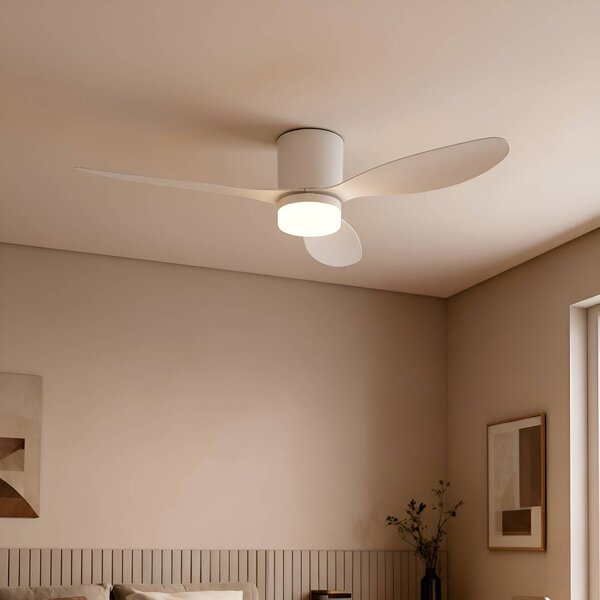 Wentylator sufitowy LED Lucande Kayu, biały, DC, cichy, Ø 132 cm Kayu, biały / opal, salon / jadalnia, tworzywo sztuczne, nowoczesny