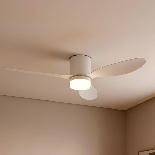 Wentylator sufitowy LED Lucande Kayu, biały, DC, cichy, Ø 132 cm Kayu, biały / opal, salon / jadalnia, tworzywo sztuczne, nowoczesny