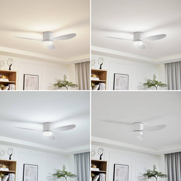 Wentylator sufitowy LED Lucande Kayu, biały, DC, cichy, Ø 132 cm Kayu, biały / opal, salon / jadalnia, tworzywo sztuczne, nowoczesny