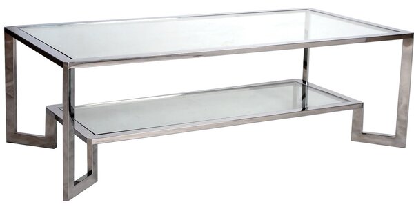 Szklany stolik kawowy z półką prostokątny Yara 140 srebrny