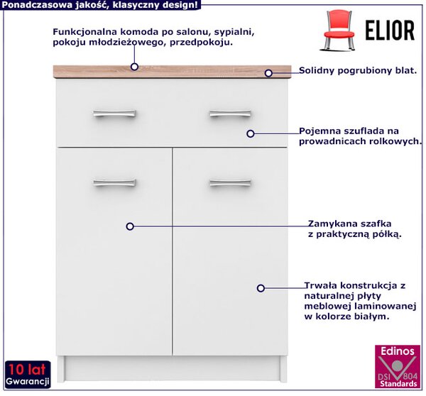 Biała komoda z szufladą i półkami 60 cm E8-N93