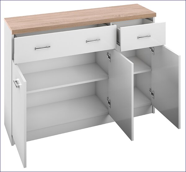 Biała Komoda Z Szafkami I 2 Szufladami 120 Cm E9-C96