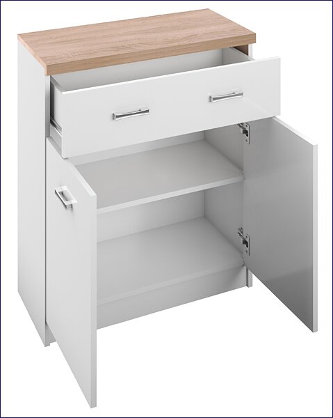 Biała komoda z szufladą i półkami 60 cm E8-N93
