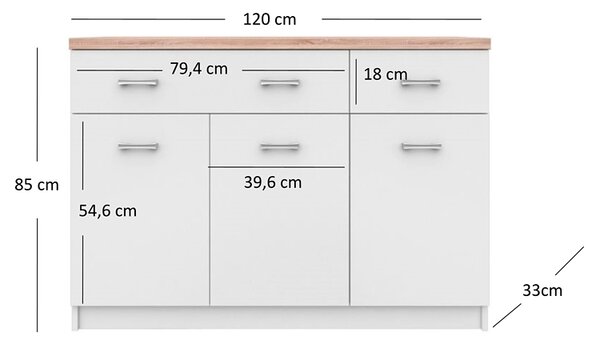 Biała Komoda Z Szafkami I 2 Szufladami 120 Cm E9-C96