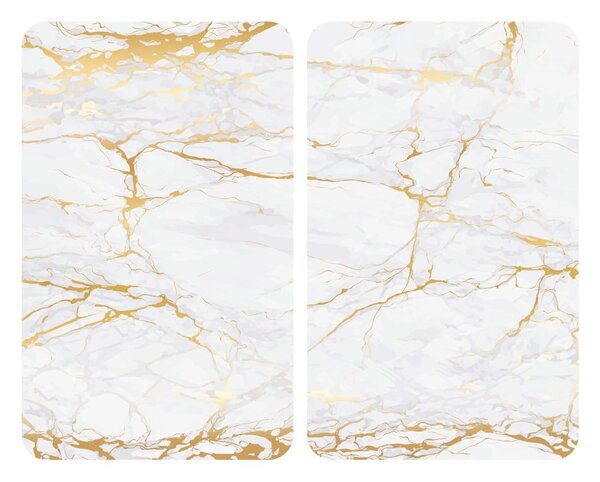 Zestaw 2 szklanych płyt ochronnych na kuchenkę w biało-złotym kolorze Wenko Marble, 52x30 cm
